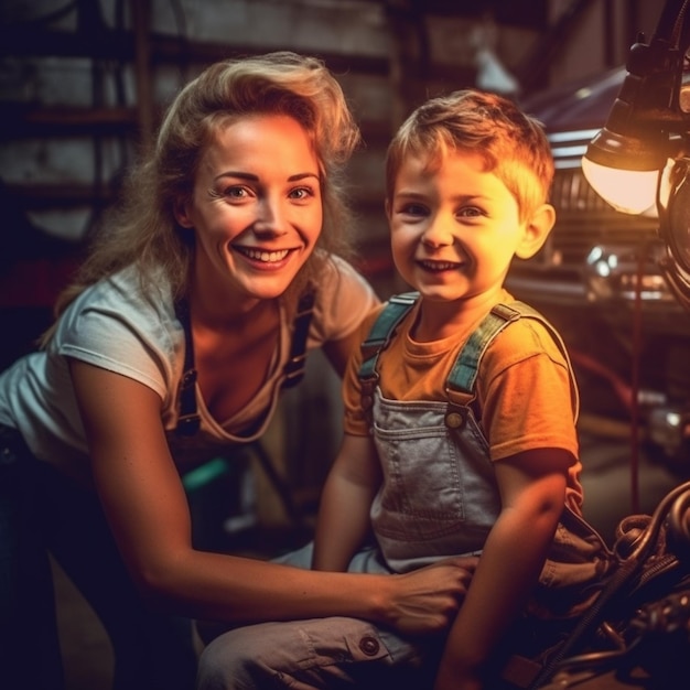 a woman and a boy are smiling and smiling