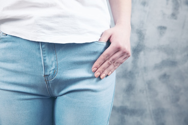 Woman in bras and pants posing