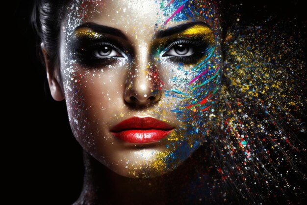 Woman in Brazilian carnival glitter body paint AI