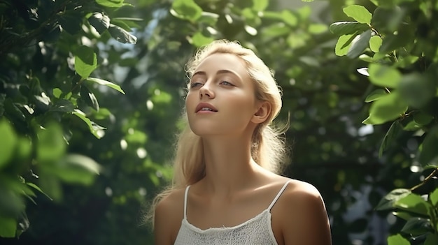 Woman breathing girl meditating natural portrait woman naturopathy concept