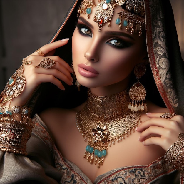 a woman in a bridal costume is posing for a photo