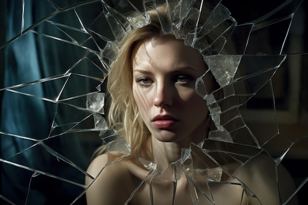 Photo woman broken glass view generate ai