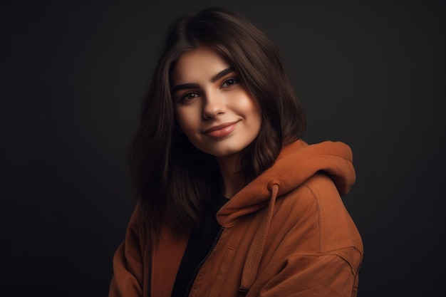 A woman in a brown hoodie smiles at the camera.