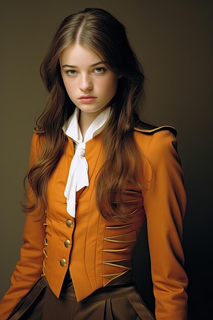 a woman in a brown jacket
