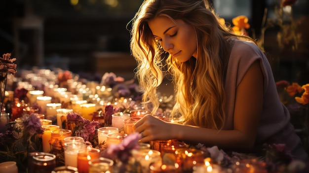 woman burning candles