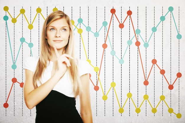 Woman on business chart background