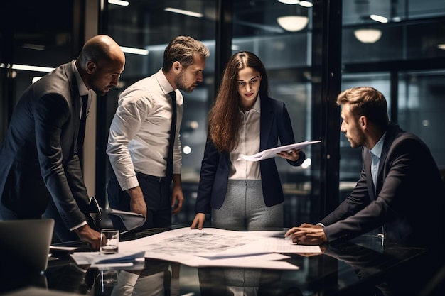 Woman in Business Discussing a Project Report with Team Generative Ai