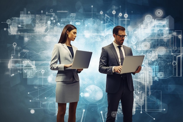 Woman in Business Holding a Laptop While Standing Generative Ai