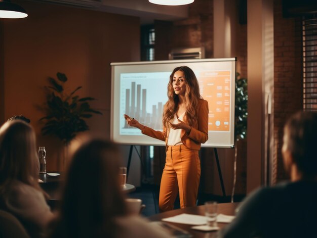 Photo woman in a business meeting leading with confidence