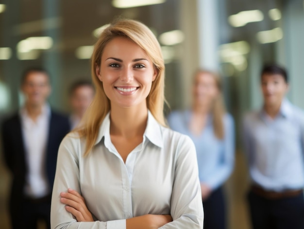 woman in a business meeting leading with confidence