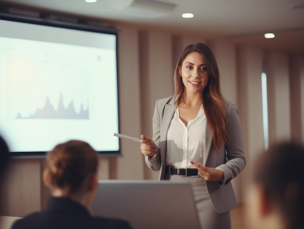 Photo woman in a business meeting leading with confidence