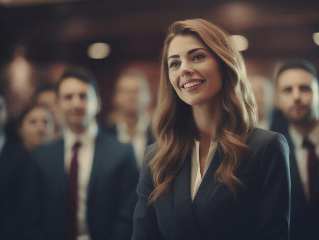 woman in a business meeting leading with confidence