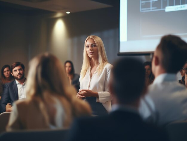 woman in a business meeting leading with confidence