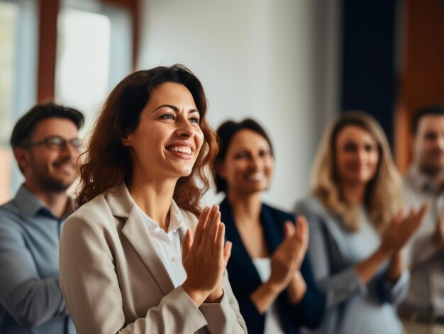 woman in a business meeting leading with confidence