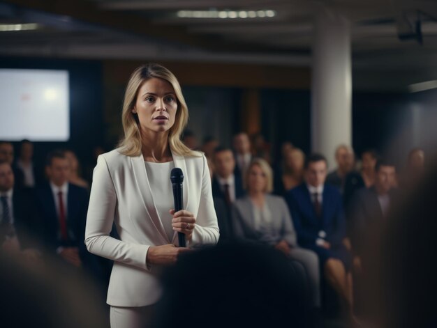 woman in a business meeting leading with confidence