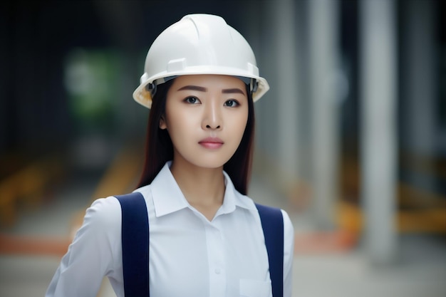 女性ビジネスポートレートヘルメット業界笑顔美しいエンジニアアジアの仕事産業生成AI