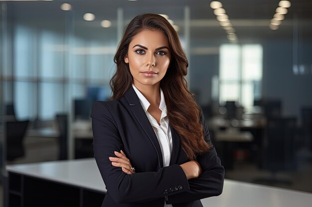 A woman in a business suit posing for a picture