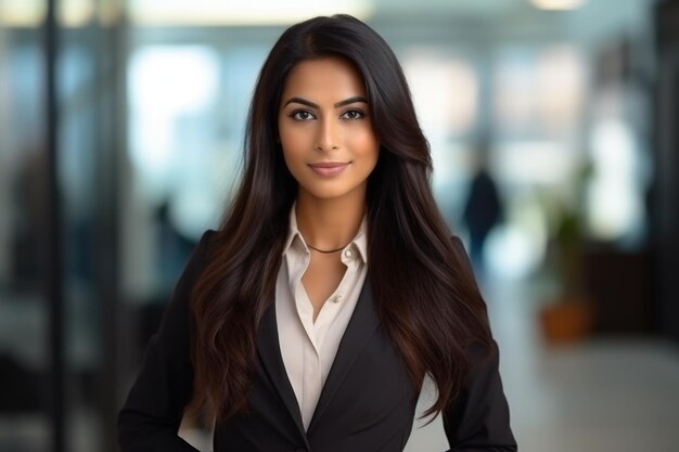 A woman in a business suit posing for a picture