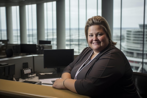 Photo a woman in a business suit sitting at an office desk