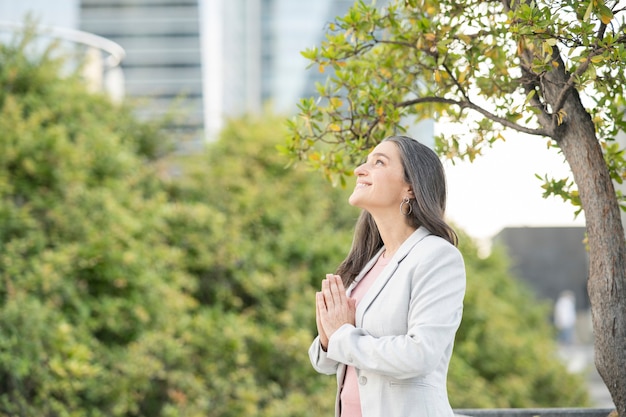 Woman business yoga city