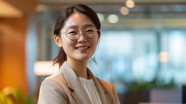 Woman businessman smiling in the office area