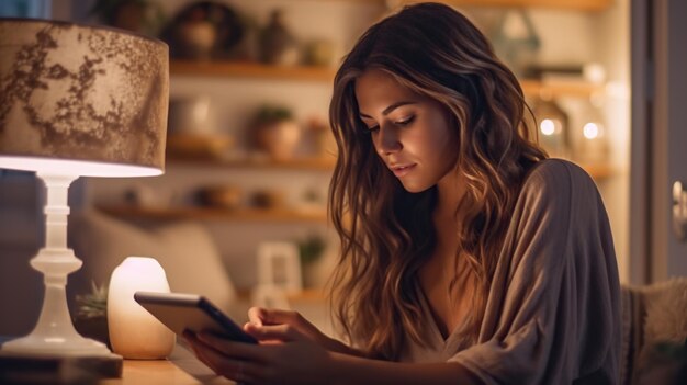 Woman busy looking at smart book