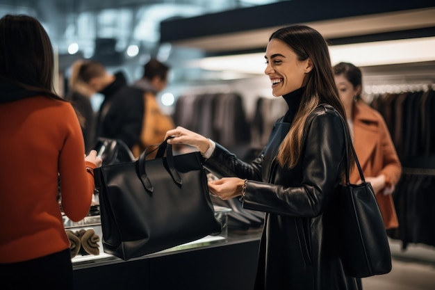 Woman buying a black bag