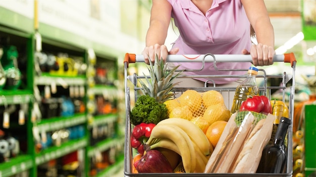 Woman buying food products