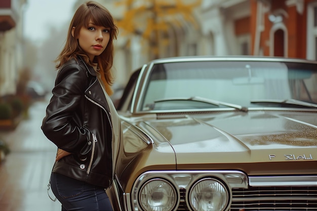 Woman by Her Vintage Car