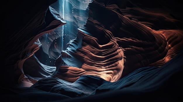 A woman in a canyon with the light on