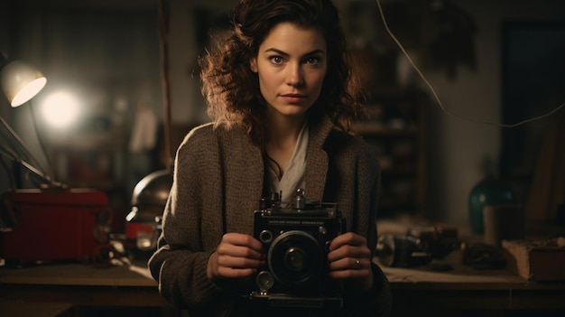 A woman capturing a moment in a dimly lit setting