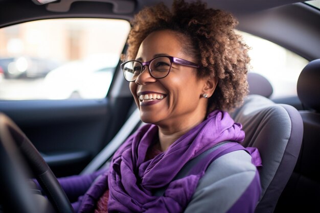 Photo woman car happy