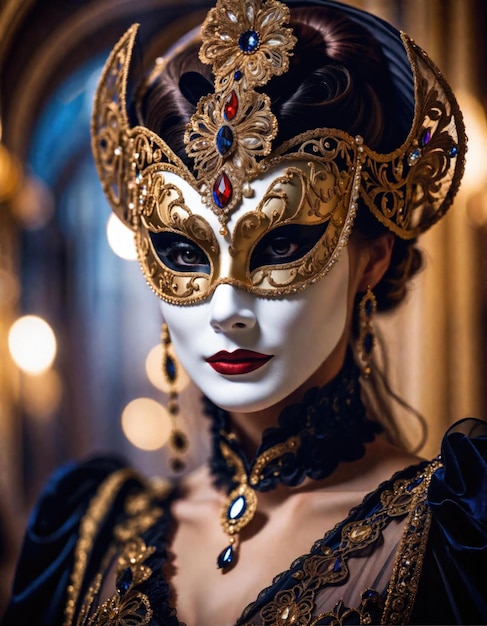 Una donna con una maschera di carnevale