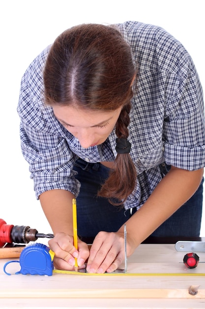 Woman carpenter at work