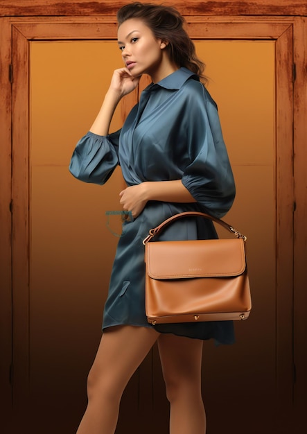 Woman carrying a brown bag vertical orientation