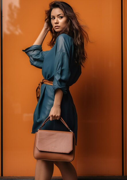 Woman carrying a brown bag vertical orientation