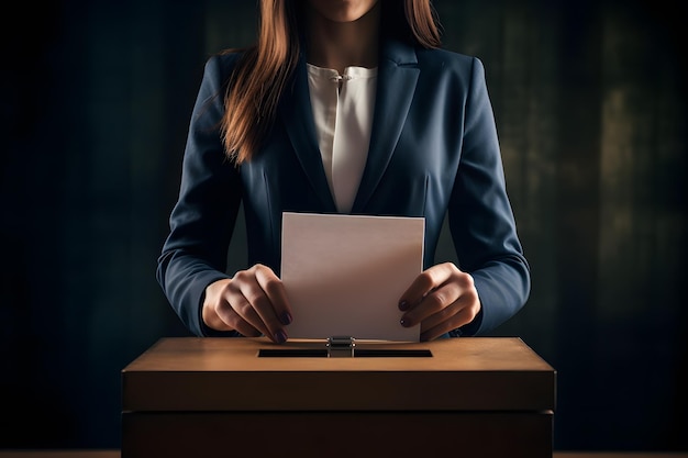 woman cast his ballot in box