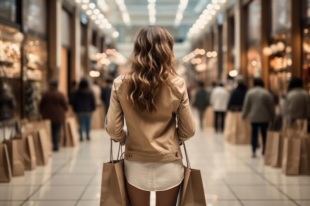 woman in casual clothing holding shopping bags Generative AI