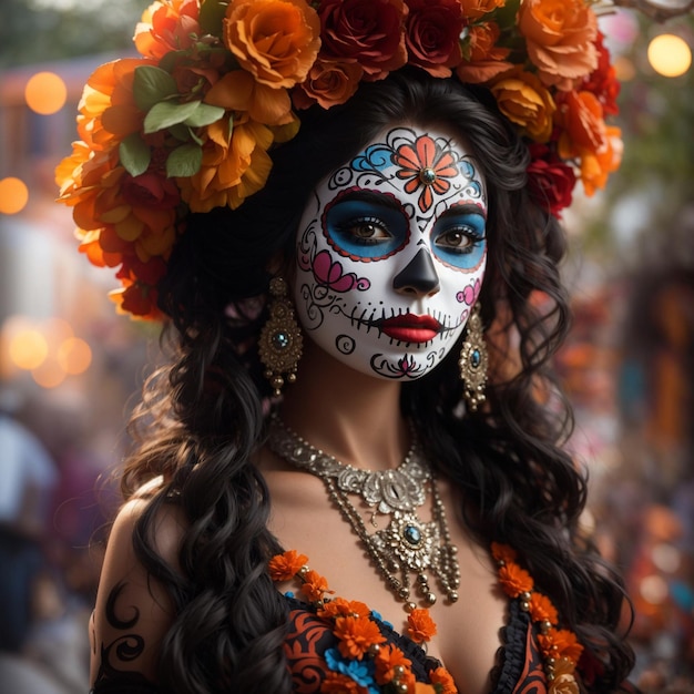 Photo woman in catrina costume for dia de los muertos