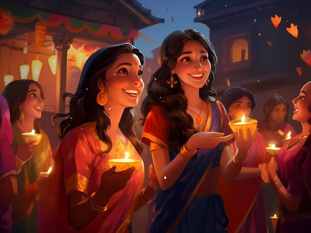 Woman celebrate diwali illustration