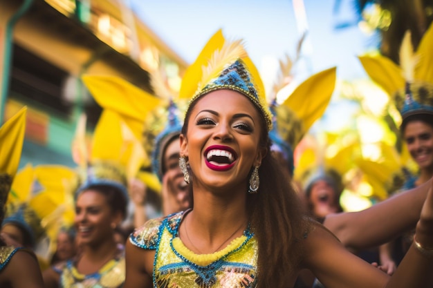 Woman celebrating carnival in the streets in a parade