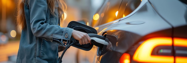 woman charging electric car AI generated