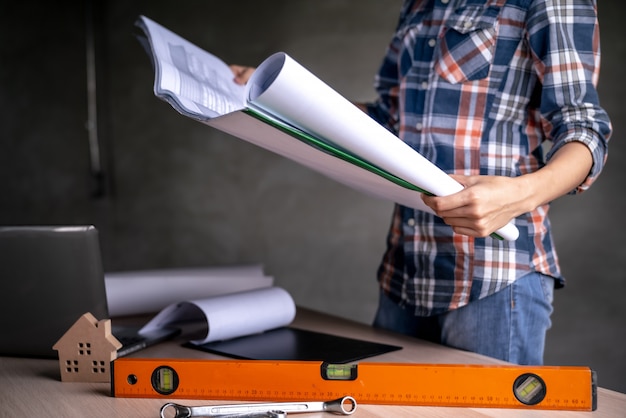 Woman checking documents in an office