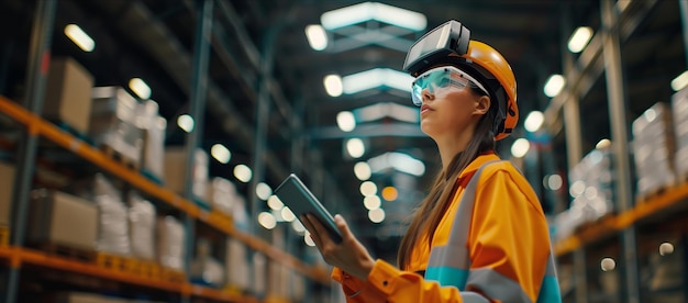 Woman checking inventory on tablet in