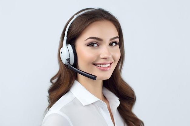 woman cheerful service call center agent with head set smiling image