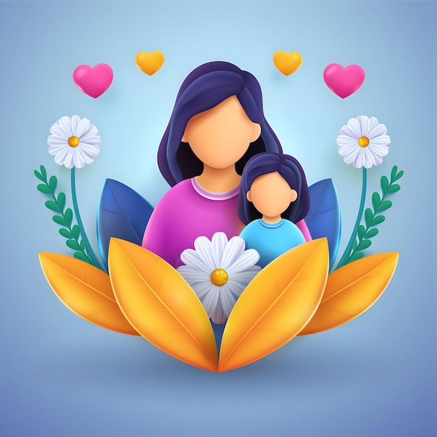 a woman and a child are in a background of flowers