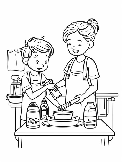 Photo a woman and a child are cooking together in the kitchen generative ai