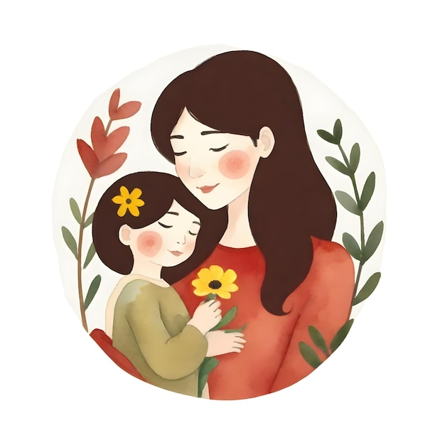 女性と子供が花を持っています