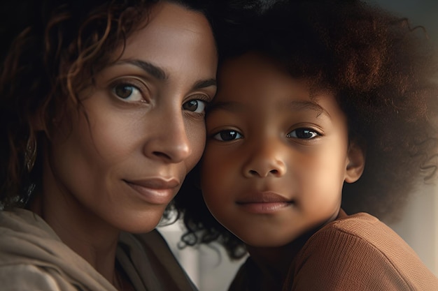 Photo a woman and a child are looking at the camera.