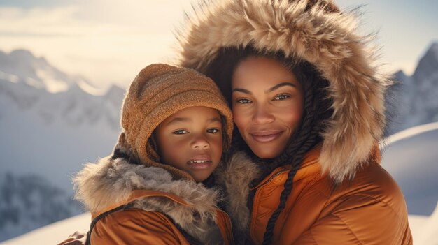 a woman and a child are posing for a picture